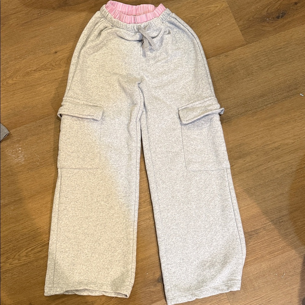 Zara Gray Kids Cargo Pants with Pink Waistband